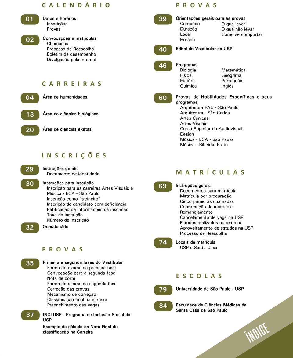 Geografia Português Inglês 04 Área de humanidades 13 20 Área de ciências biológicas Área de ciências exatas I N S C R I Ç Õ E S 60 Provas de Habilidades Específicas e seus programas Arquitetura FAU -