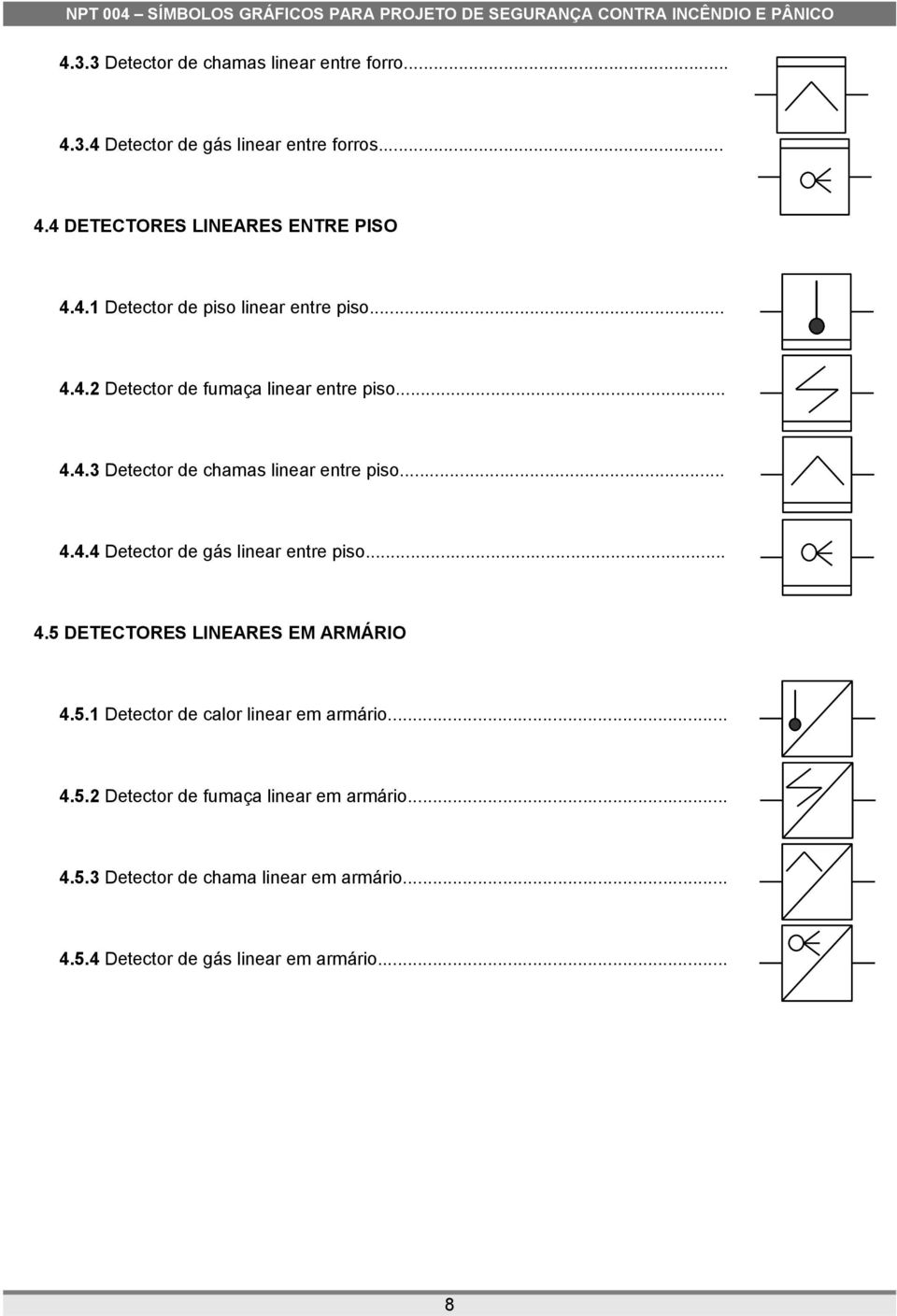 .. 4.5 DETECTORES LINEARES EM ARMÁRIO 4.5.1 Detector de calor linear em armário... 4.5.2 Detector de fumaça linear em armário... 4.5.3 Detector de chama linear em armário.