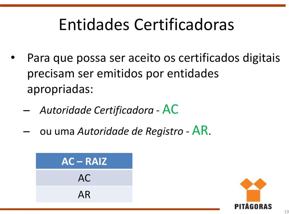 entidades apropriadas: Autoridade Certificadora -