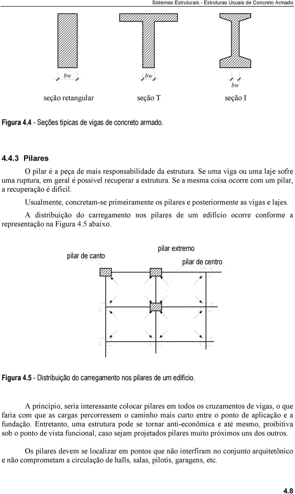 concretam-se primeiramente os pilares e posteriormente as vigas e lajes A distribuição do carregamento nos pilares de um edifício ocorre conforme a representação na Figura 45 abaixo pilar de canto