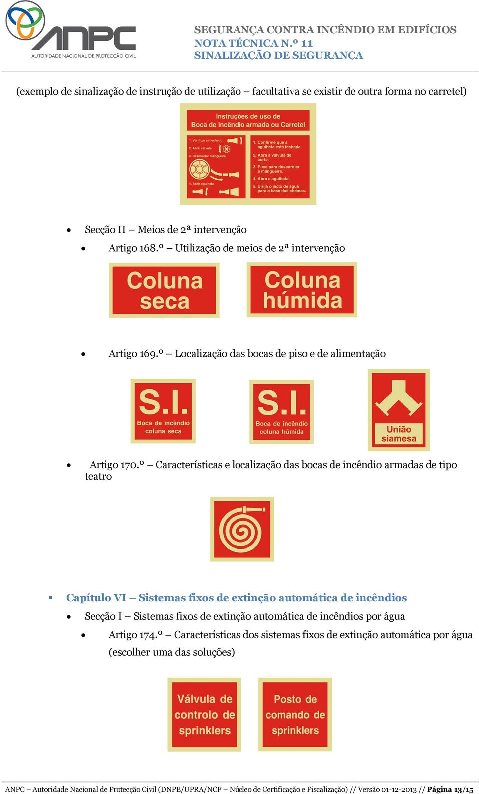 º Características e localização das bocas de incêndio armadas de tipo teatro Capítulo VI Sistemas fixos de extinção automática de incêndios Secção I Sistemas fixos de