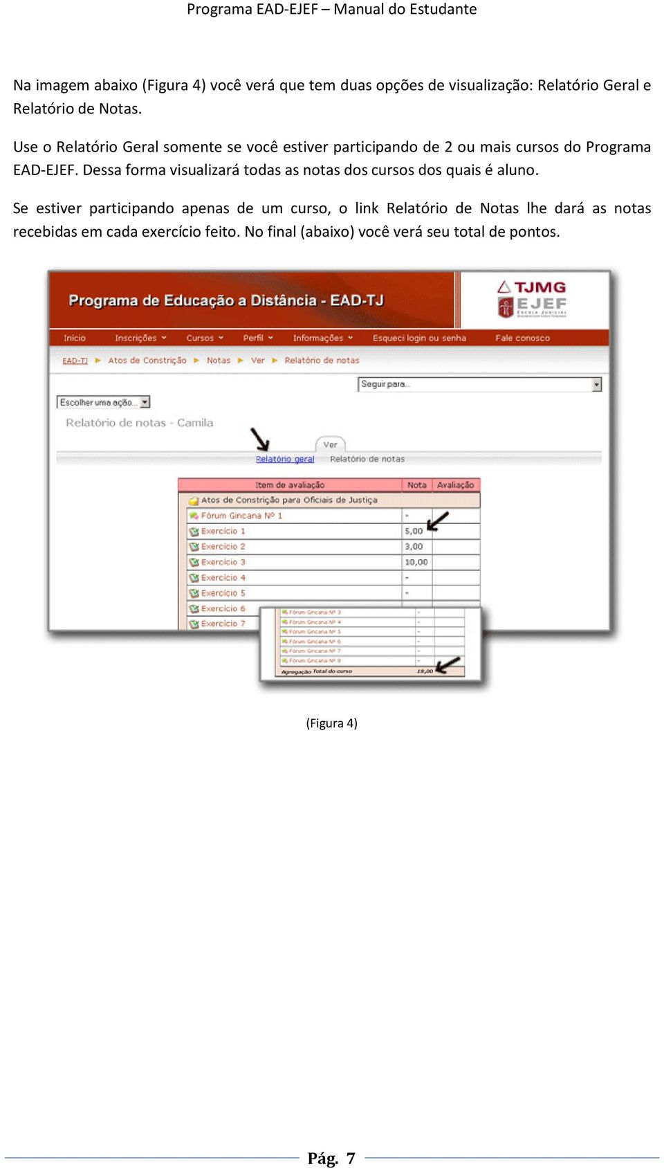 Dessa forma visualizará todas as notas dos cursos dos quais é aluno.