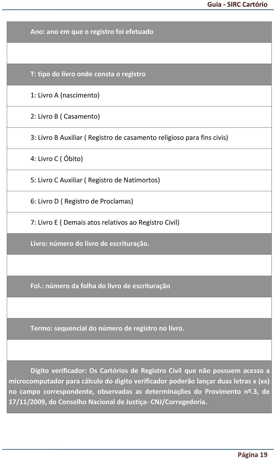 : número da folha do livro de escrituração Termo: sequencial do número de registro no livro.