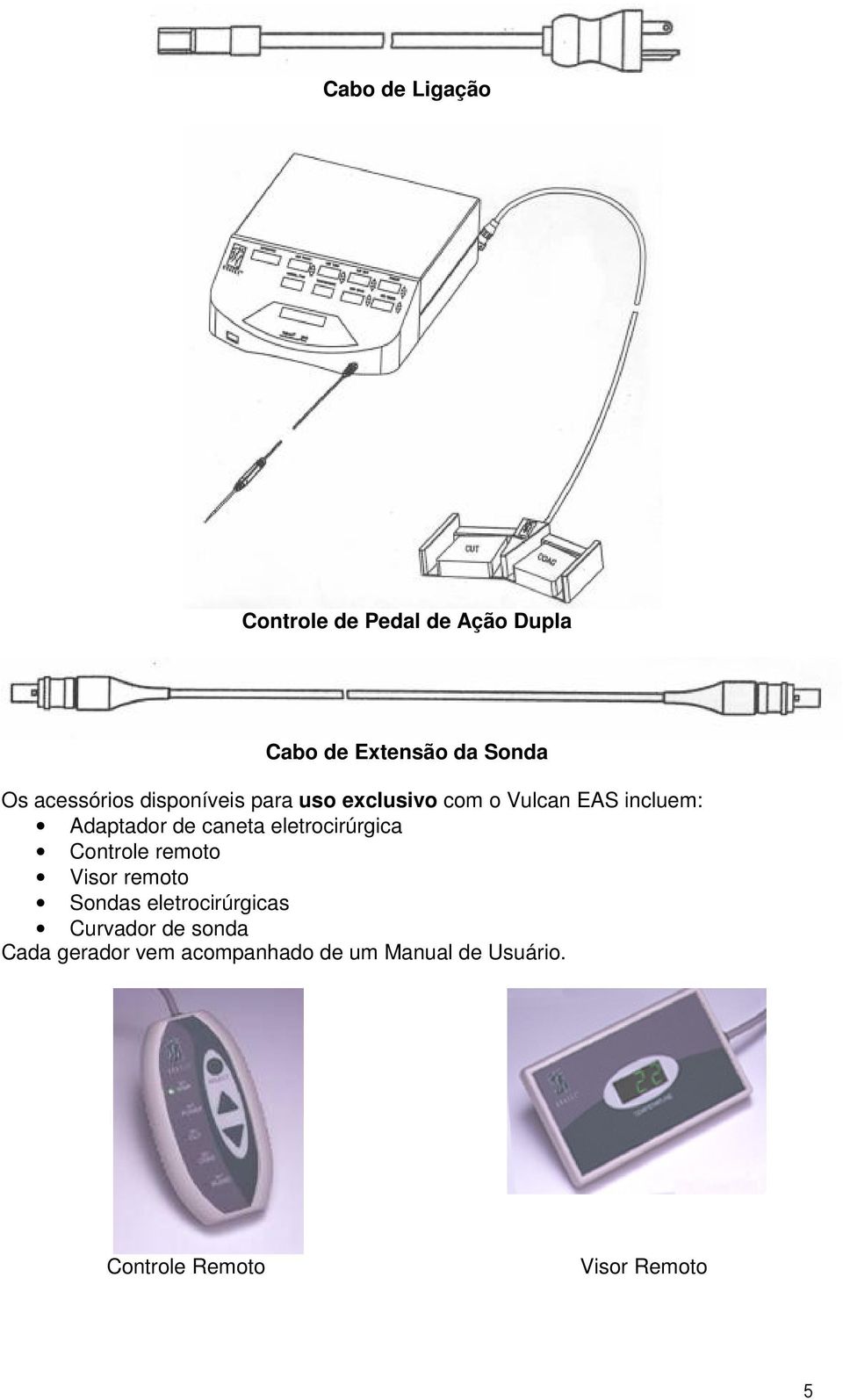 caneta eletrocirúrgica Controle remoto Visor remoto Sondas eletrocirúrgicas