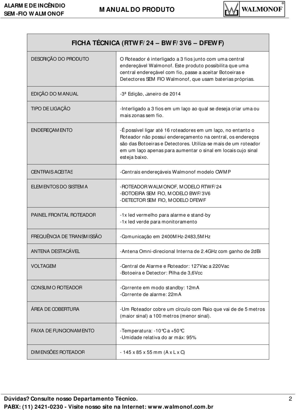 EDIÇÃO DO MANUAL -3ª Edição, Janeiro de 2014 TIPO DE LIGAÇÃO ENDEREÇAMENTO CENTRAIS ACEITAS ELEMENTOS DO SISTEMA PAINEL FRONTAL ROTEADOR FREQUÊNCIA DE TRANSMISSÃO ANTENA DESTACÁVEL VOLTAGEM CONSUMO