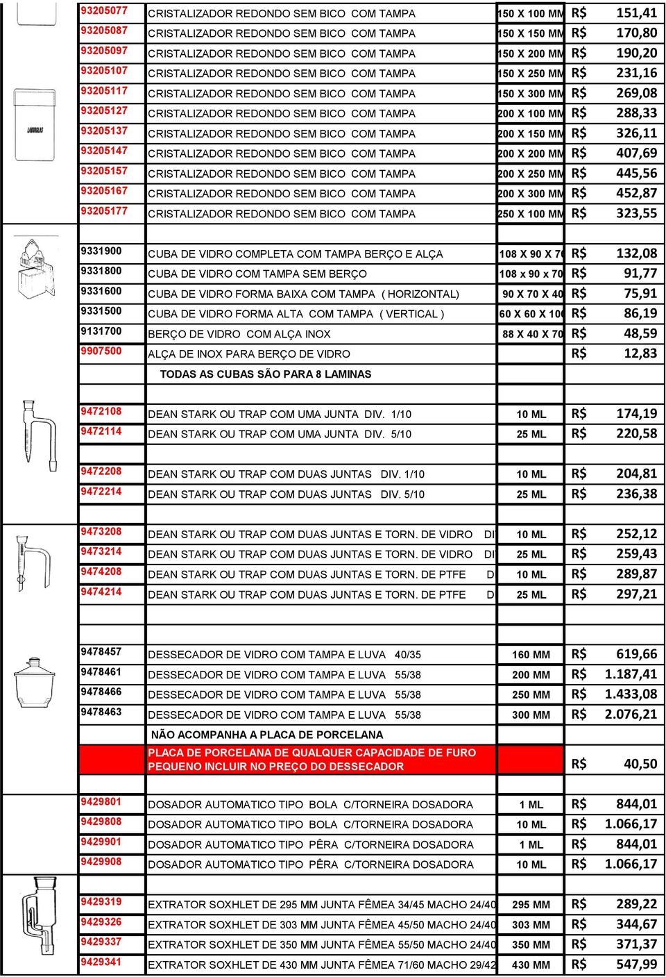 200 X 100 MM 288,33 93205137 CRISTALIZADOR REDONDO SEM BICO COM TAMPA 200 X 150 MM 326,11 93205147 CRISTALIZADOR REDONDO SEM BICO COM TAMPA 200 X 200 MM 407,69 93205157 CRISTALIZADOR REDONDO SEM BICO