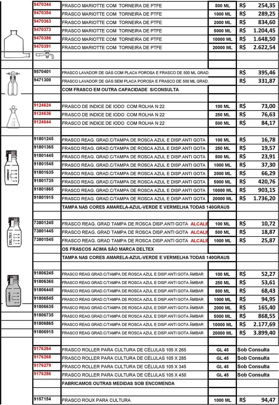 622,54 9570401 FRASCO LAVADOR DE GÁS COM PLACA POROSA E FRASCO DE 500 ML GRAD. 395,46 9471300 FRASCO LAVADOR DE GÁS SEM PLACA POROSA E FRASCO DE 500 ML GRAD.