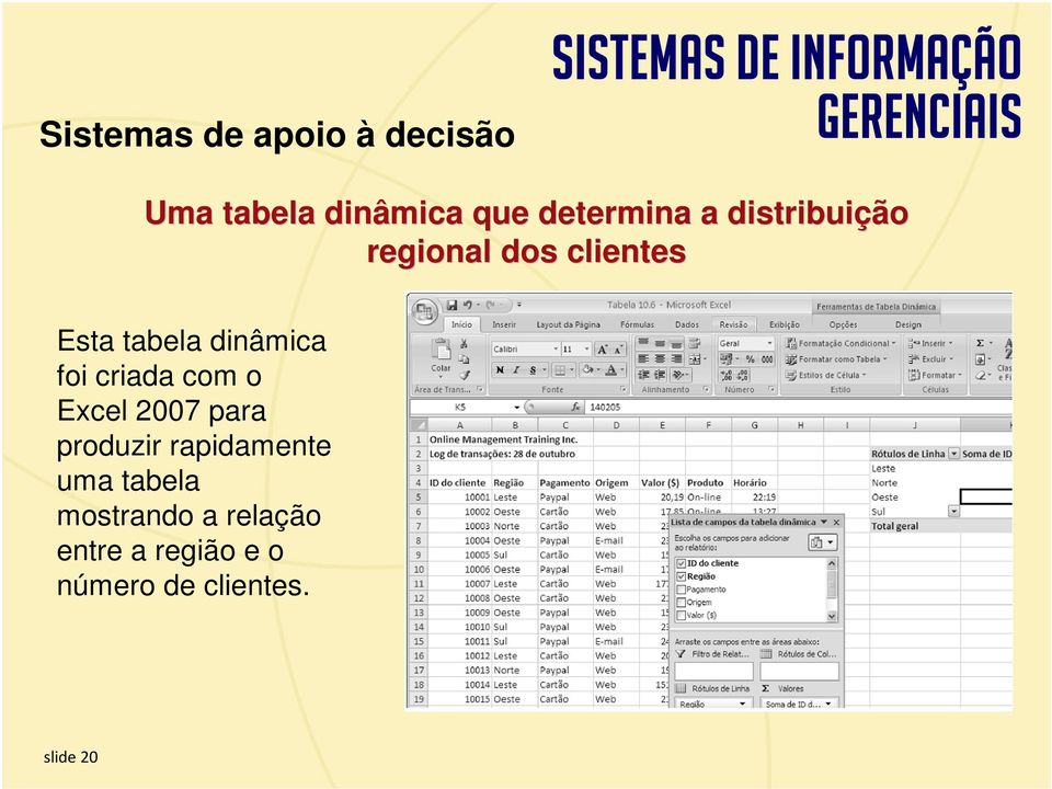 criada com o Excel 2007 para produzir rapidamente uma tabela