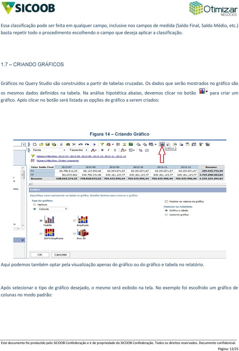 Os dados que serão mostrados no gráfico são os mesmos dados definidos na tabela. Na análise hipotética abaixo, devemos clicar no botão gráfico.