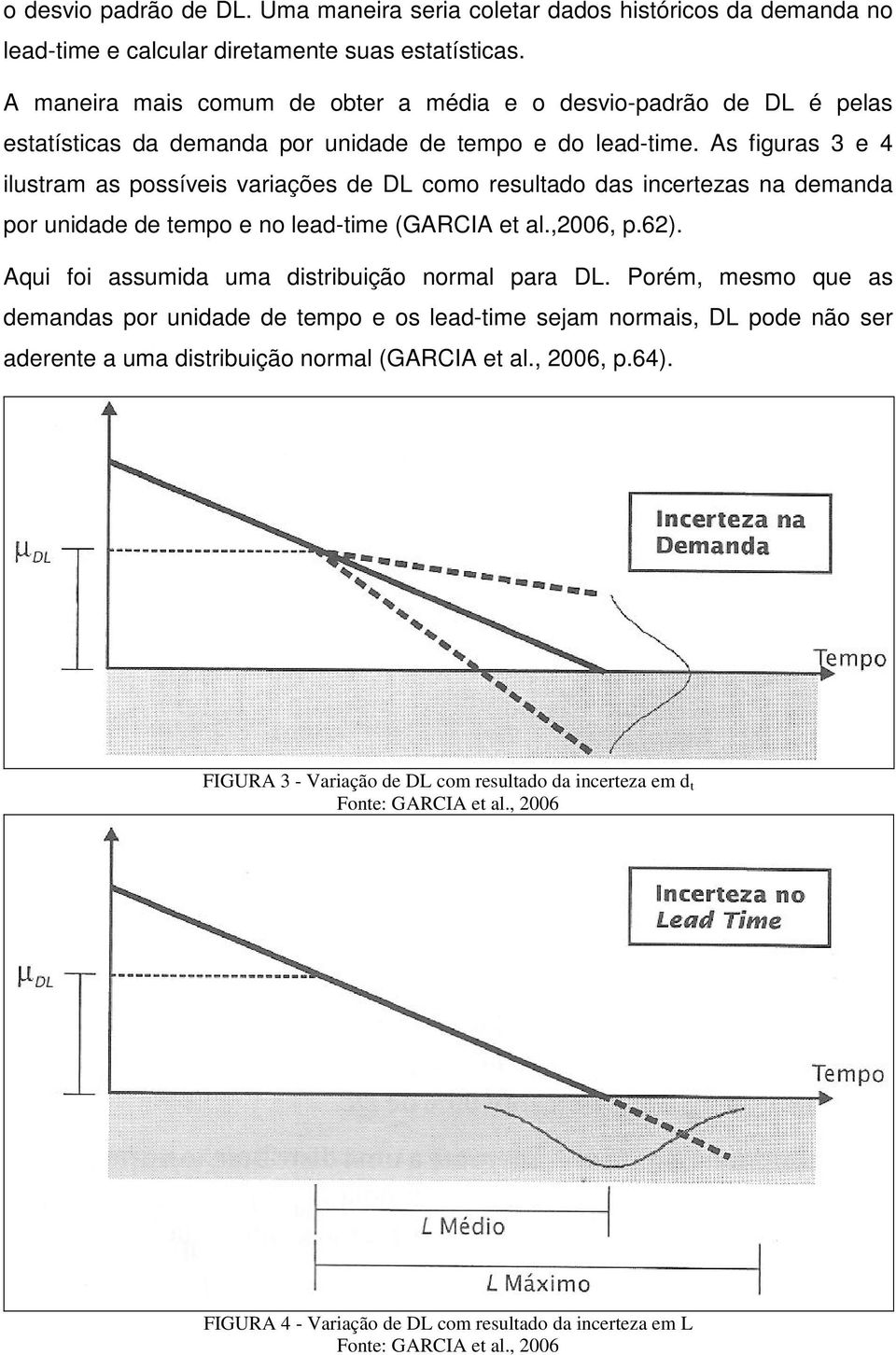 As figuras 3 e 4 ilustram as possíveis variações de DL como resultado das incertezas na demanda por unidade de tempo e no lead-time (GARCIA et al.,2006, p.62).