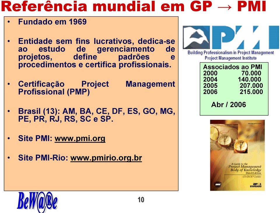 Certificação Project Management Profissional (PMP) Brasil (13): AM, BA, CE, DF, ES, GO, MG, PE, PR, RJ, RS,