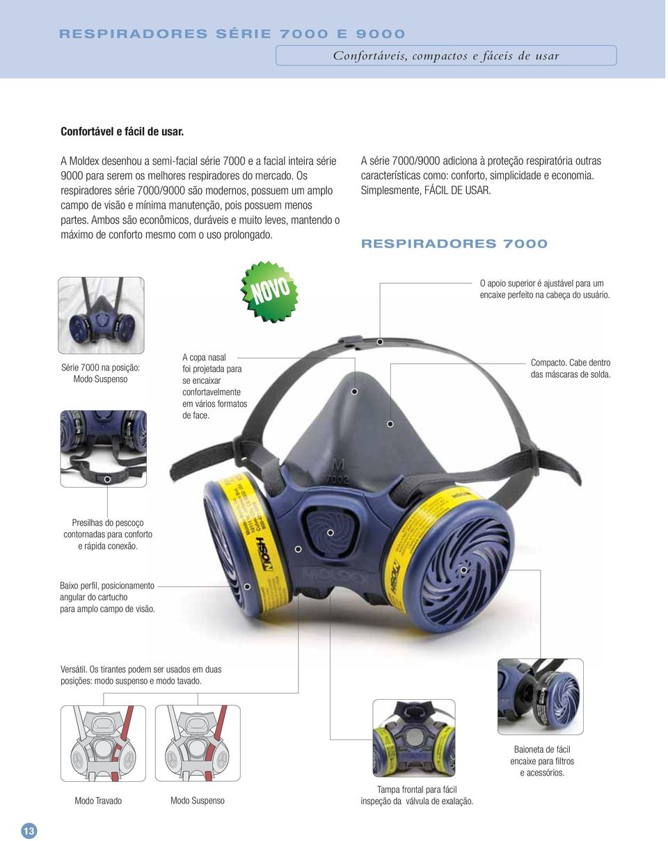 Os respiradores série 7000/9000 são modernos, possuem um amplo campo de visão e mínima manutenção, pois possuem menos partes.