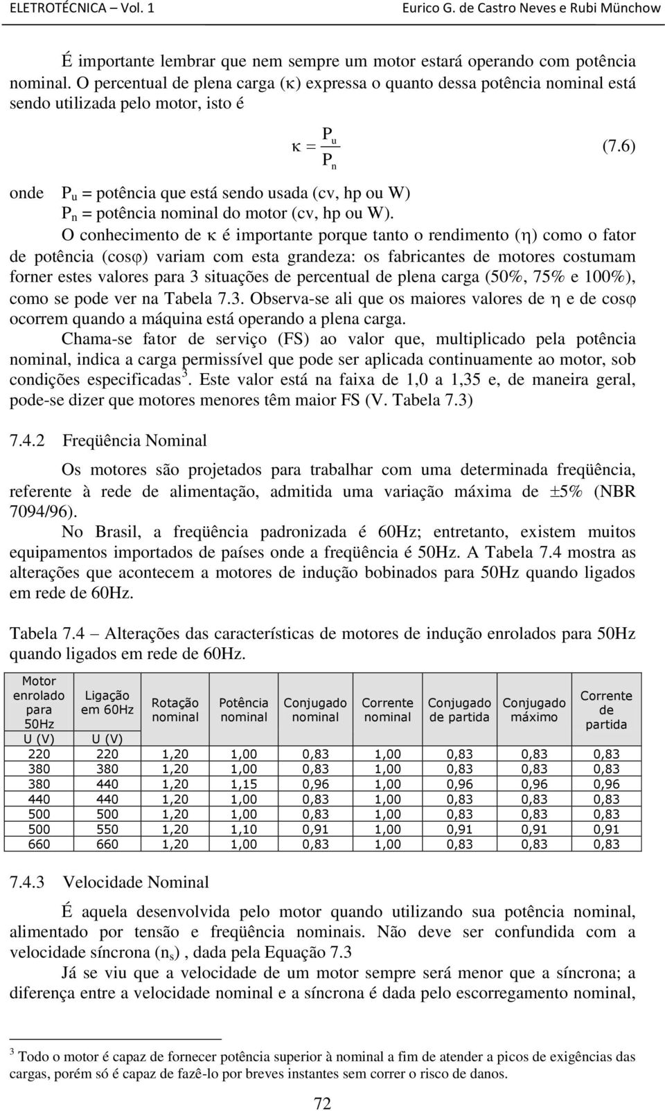 6) P onde P u = potência que está sendo usada (cv, hp ou W) P n = potência nominal do motor (cv, hp ou W).