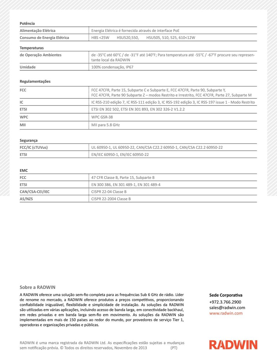 e Subparte E, FCC 47CFR, Parte 90, Subparte Y, FCC 47CFR, Parte 90 Subparte Z modos Restrito e Irrestrito, FCC 47CFR, Parte 27, Subparte M IC IC RSS-210 edição 7, IC RSS-111 edição 3, IC RSS-192