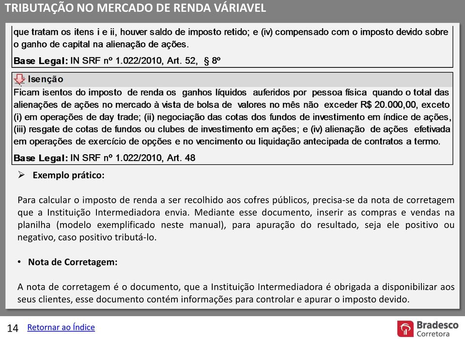 Mediante esse documento, inserir as compras e vendas na planilha (modelo exemplificado neste manual), para apuração do resultado, seja ele