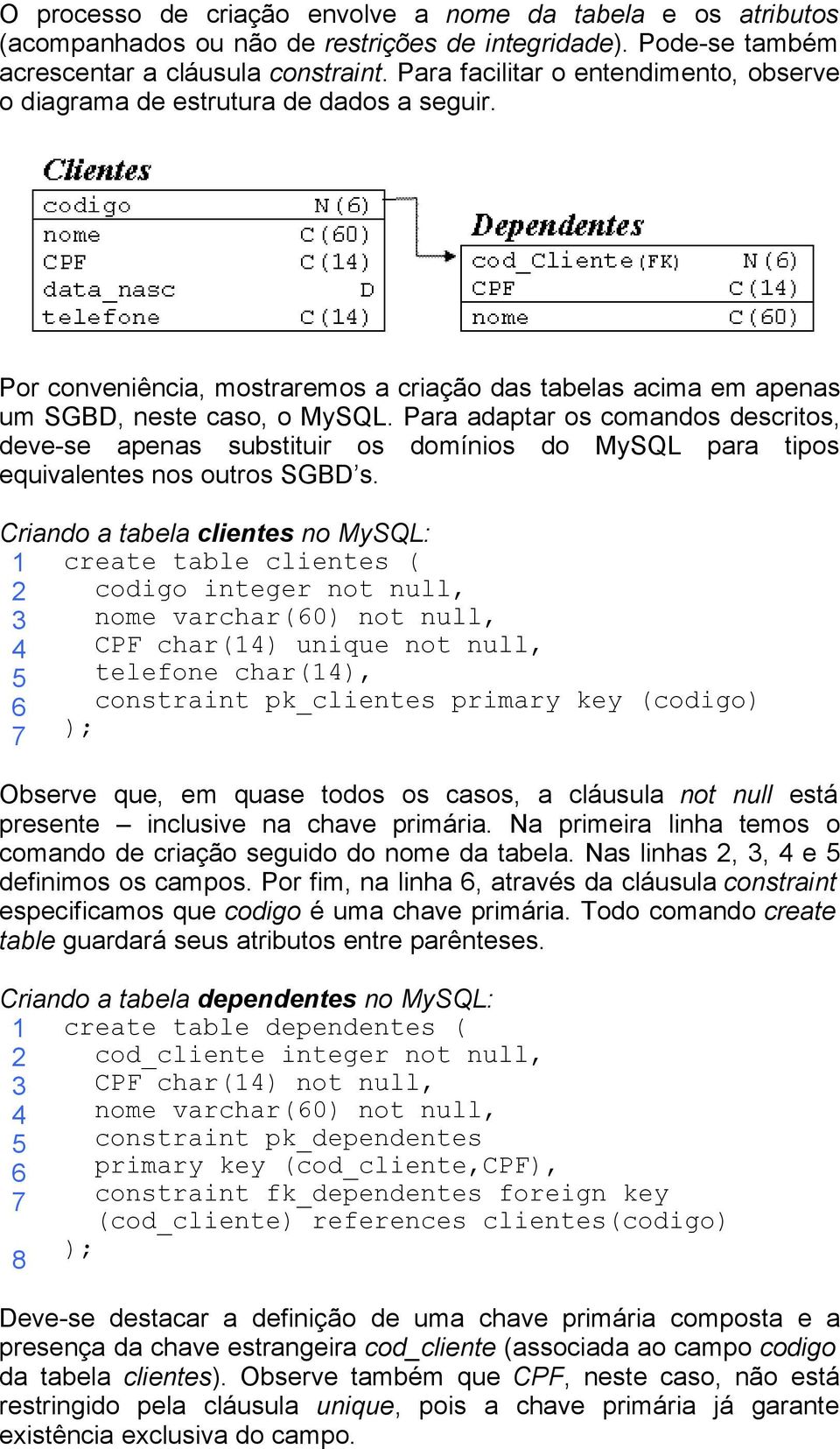 Para adaptar os comandos descritos, deve-se apenas substituir os domínios do MySQL para tipos equivalentes nos outros SGBD s.