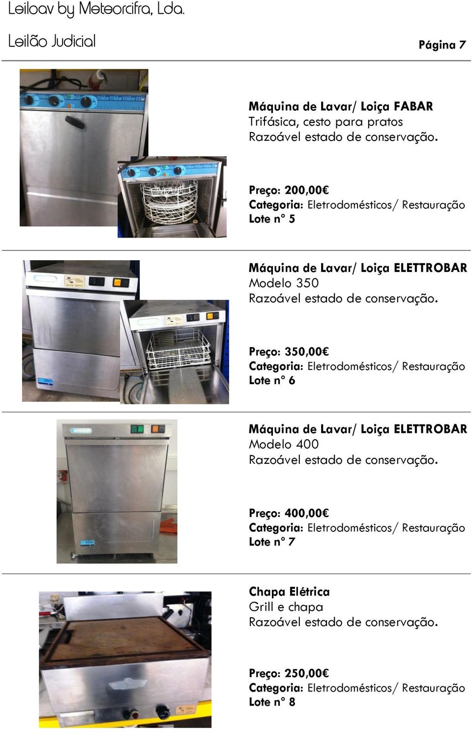 Preço: 350,00 Lote nº 6 Máquina de Lavar/ Loiça ELETTROBAR Modelo 400 Razoável estado de conservação.