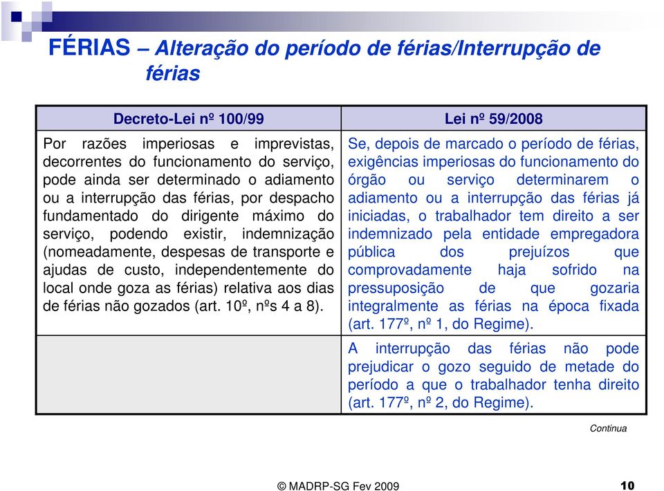 férias) relativa aos dias de férias não gozados (art. 10º, nºs 4 a 8).