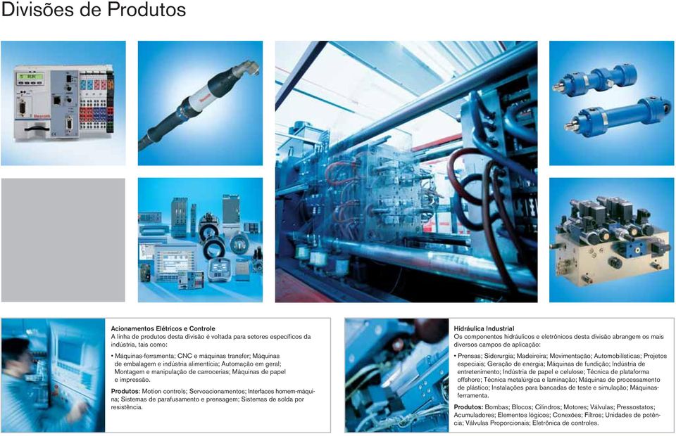 Produtos: Motion controls; Servoacionamentos; Interfaces homem-máquina; Sistemas de parafusamento e prensagem; Sistemas de solda por resistência.