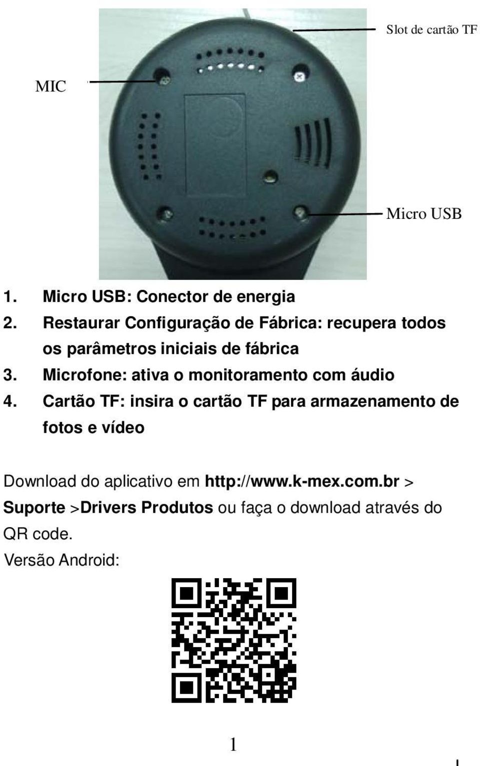 Microfone: ativa o monitoramento com áudio 4.