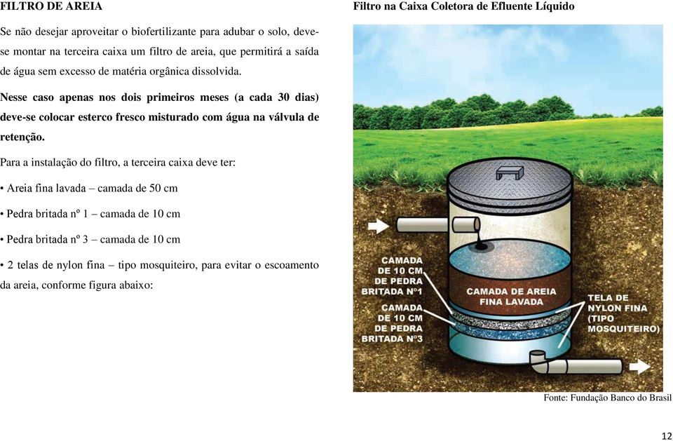 Nesse caso apenas nos dois primeiros meses (a cada 30 dias) deve-se colocar esterco fresco misturado com água na válvula de retenção.