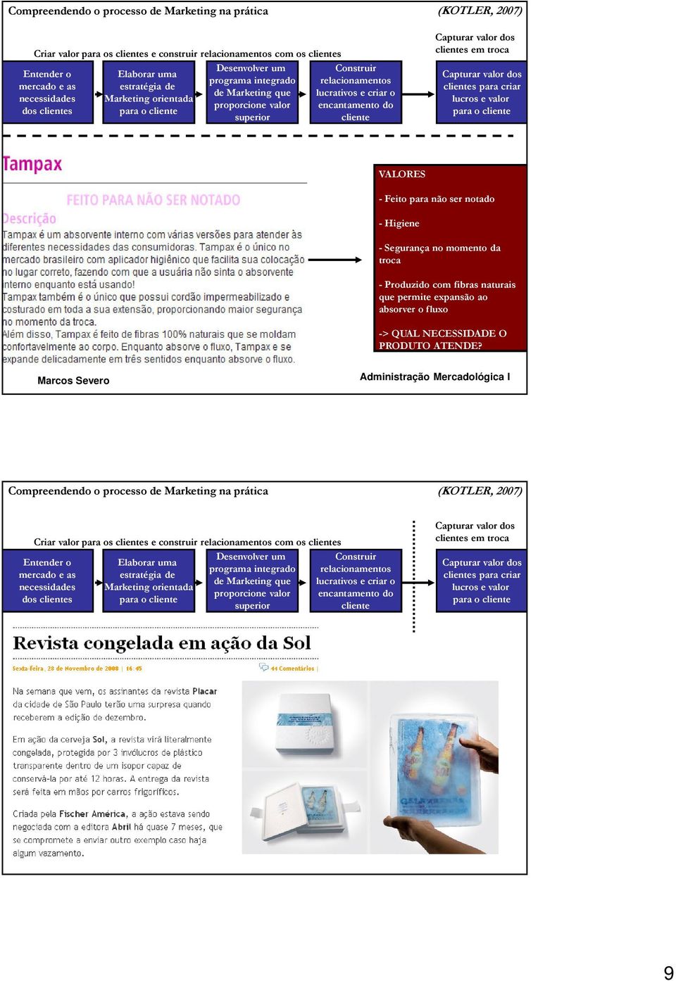 troca clientes para criar lucros e valor VALORES - Feito para não ser notado - Higiene - Segurança no momento da troca - Produzido com fibras naturais que permite expansão ao absorver o fluxo -> QUAL