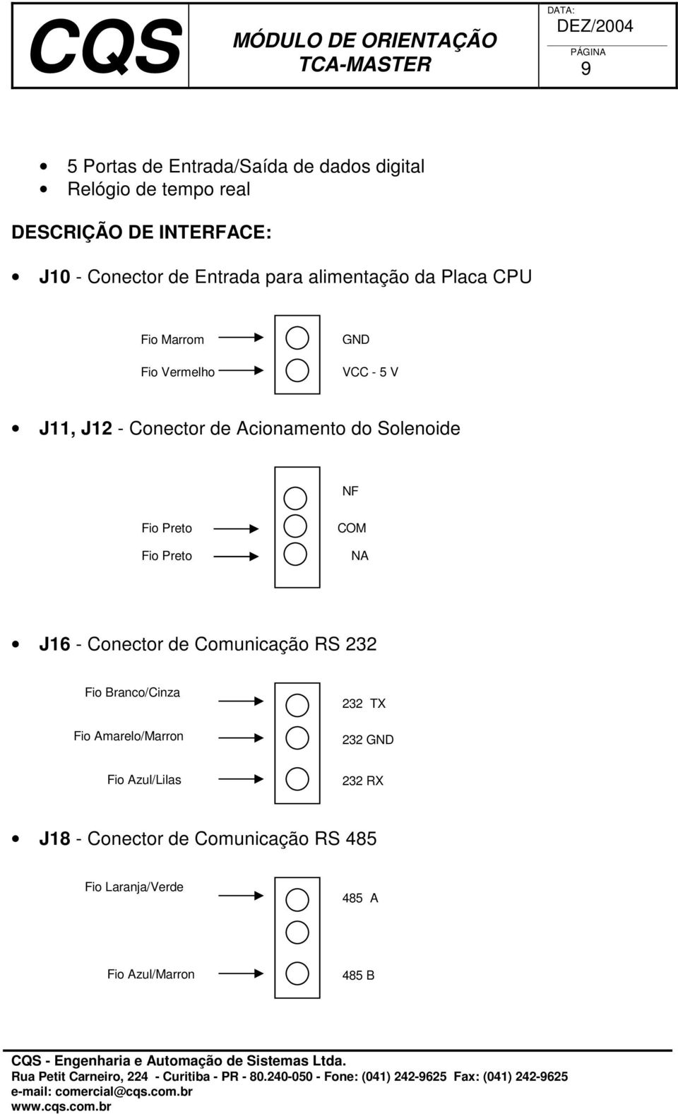 Solenoide NF Fio Preto Fio Preto COM NA J16 - Conector de Comunicação RS 232 Fio Branco/Cinza Fio Amarelo/Marron