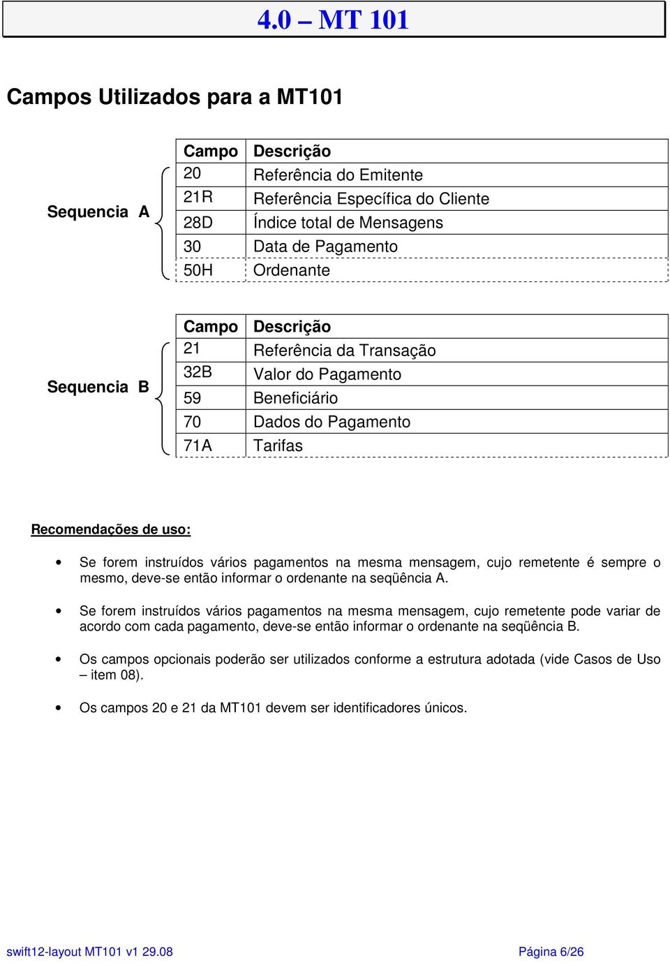 remetente é sempre o mesmo, deve-se então informar o ordenante na seqüência A.