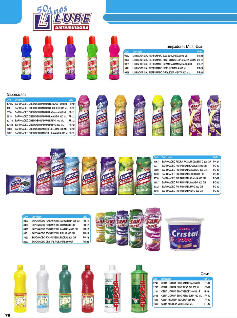 CLASSICO 300 ML FR-12 5070 SAPONACEO CREMOSO RADIUM LARANJA 300 ML FR-12 9815 SAPONACEO CREMOSO RADIUM LAVANDA 300 ML FR-12 10134 SAPONACEO CREMOSO RADIUM LIMAO 300 ML FR-12 10133 SAPONACEO CREMOSO