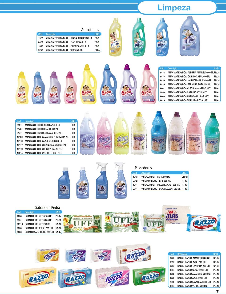 AMACIANTE Q BOA ALEGRIA AMARELO 2 LT FR-6 5890 AMACIANTE Q BOA CARINHO AZUL 2 LT FR-6 9660 AMACIANTE Q BOA HARMONIA LILAS 2 LT FR-6 6639 AMACIANTE Q BOA TERNURA ROSA 2 LT FR-6 3931 AMACIANTE RIO