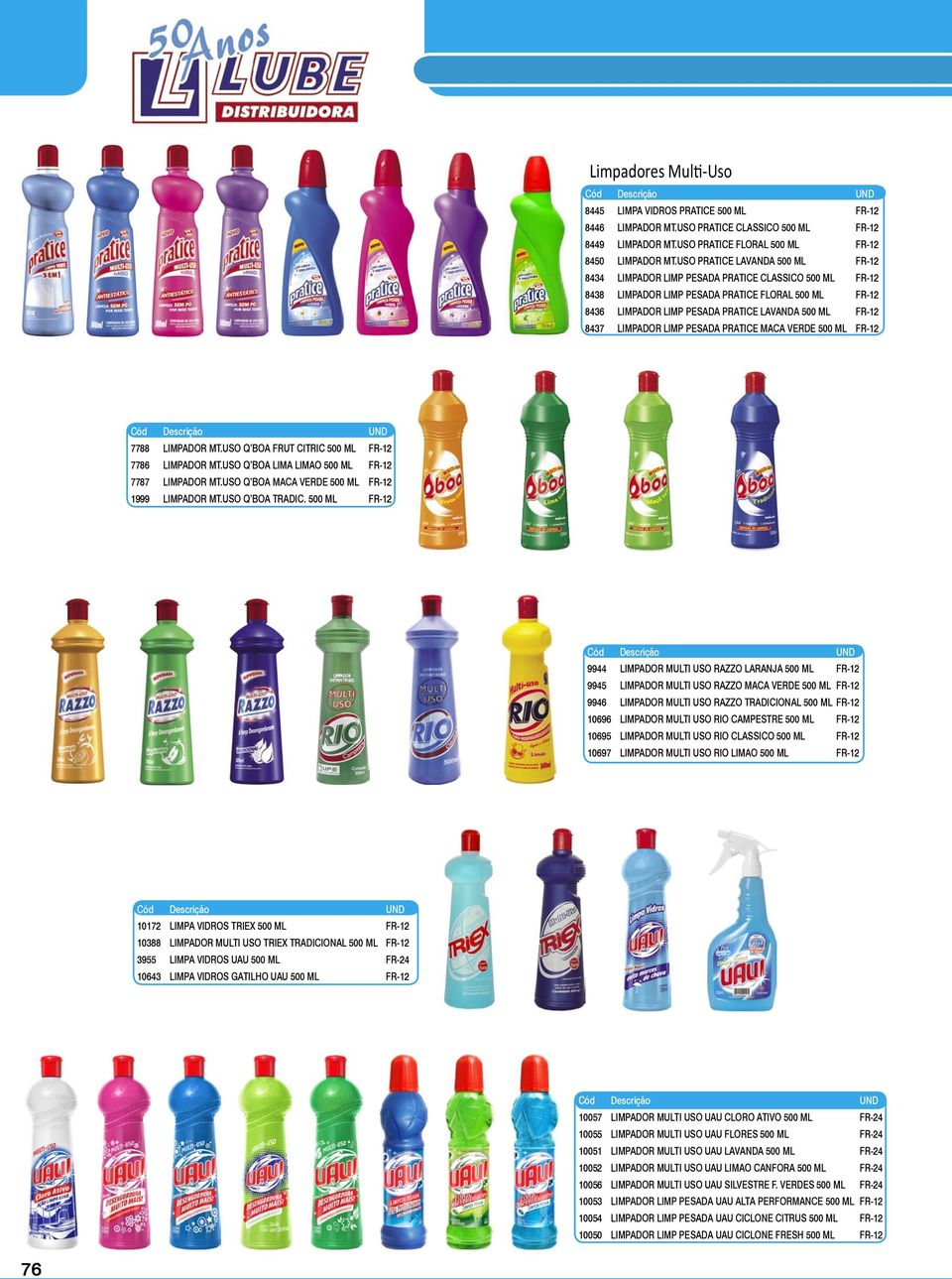 8437 LIMPADOR LIMP PESADA PRATICE MACA VERDE 500 ML FR-12 7788 LIMPADOR MT.USO Q BOA FRUT CITRIC 500 ML FR-12 7786 LIMPADOR MT.USO Q BOA LIMA LIMAO 500 ML FR-12 7787 LIMPADOR MT.