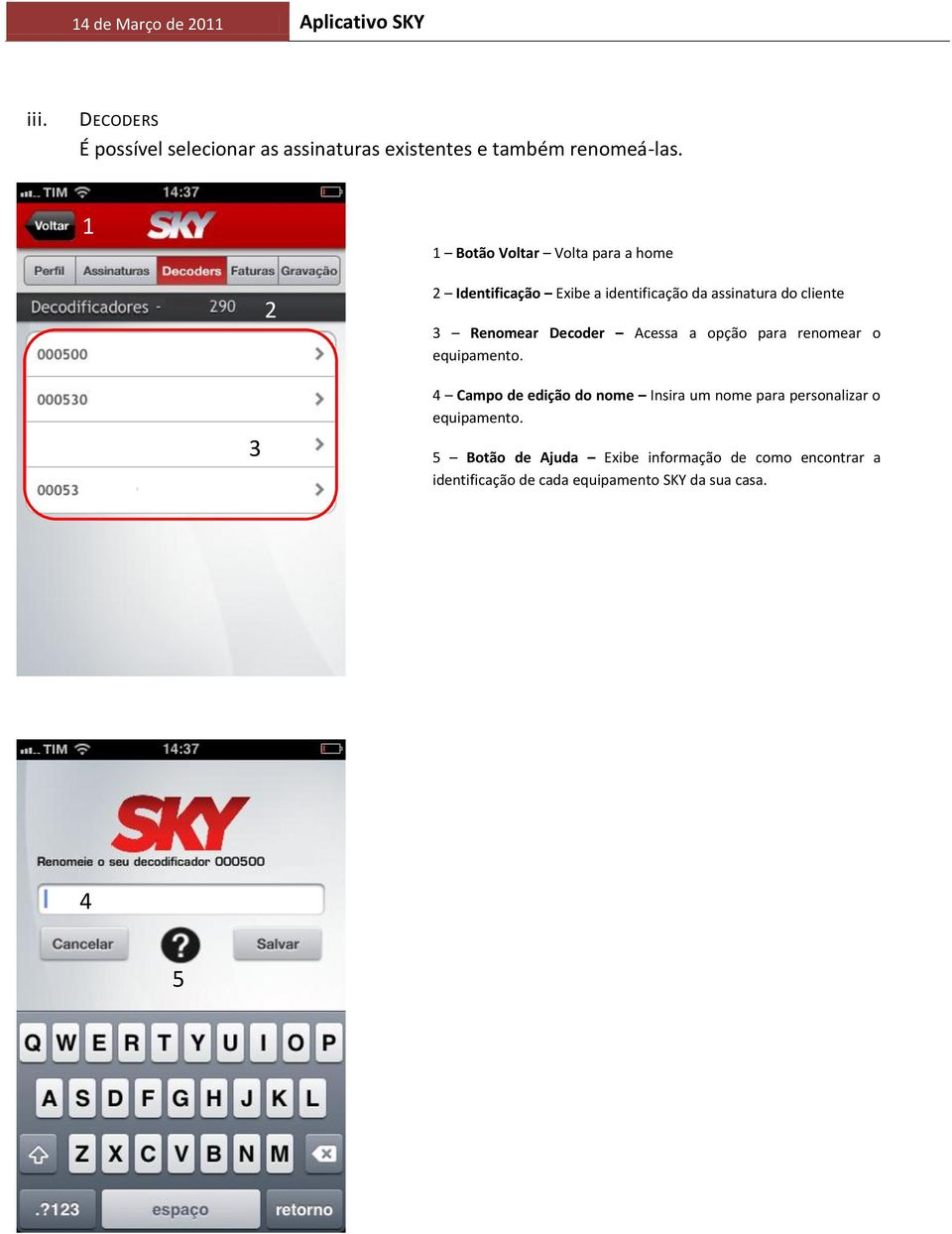 1 1 Botão Voltar Volta para a home 2 2 Identificação Exibe a identificação da assinatura do cliente 3 Renomear