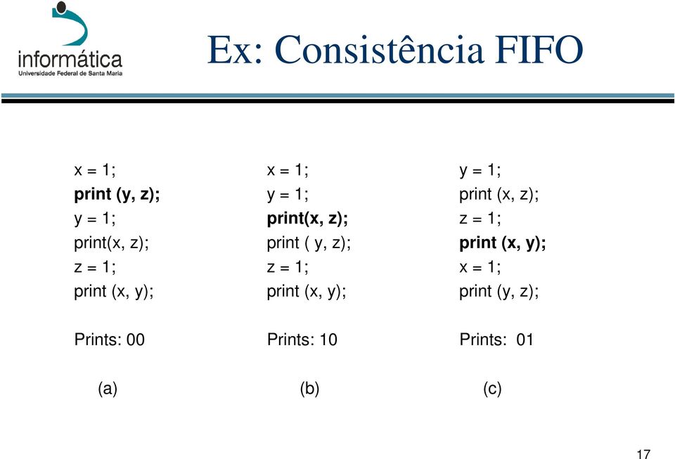 1; print (x, y); y = 1; print (x, z); z = 1; print (x, y); x =