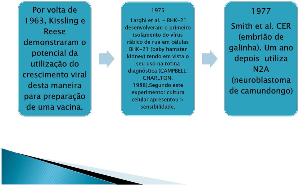 - BHK-21 desenvolveram o primeiro isolamento do vírus rábico de rua em células BHK-21 (baby hamster kidney) tendo em vista o