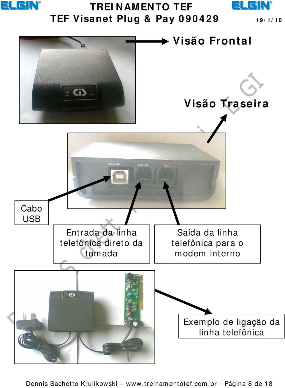 o modem interno Exemplo de ligação da linha telefônica