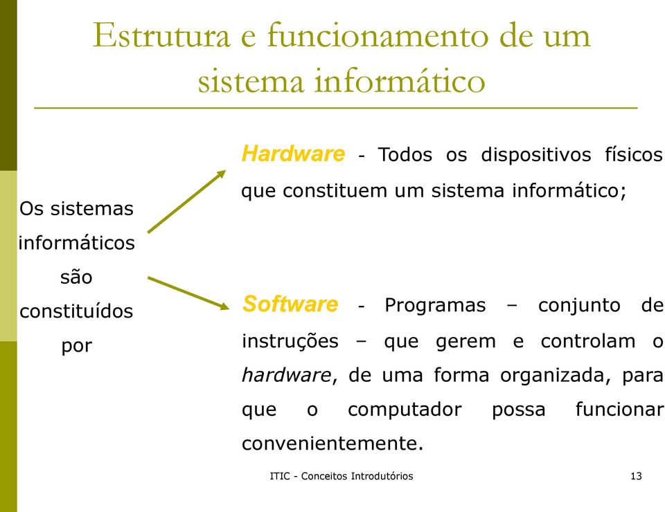 informático; Software - Programas conjunto de instruções que gerem e controlam o