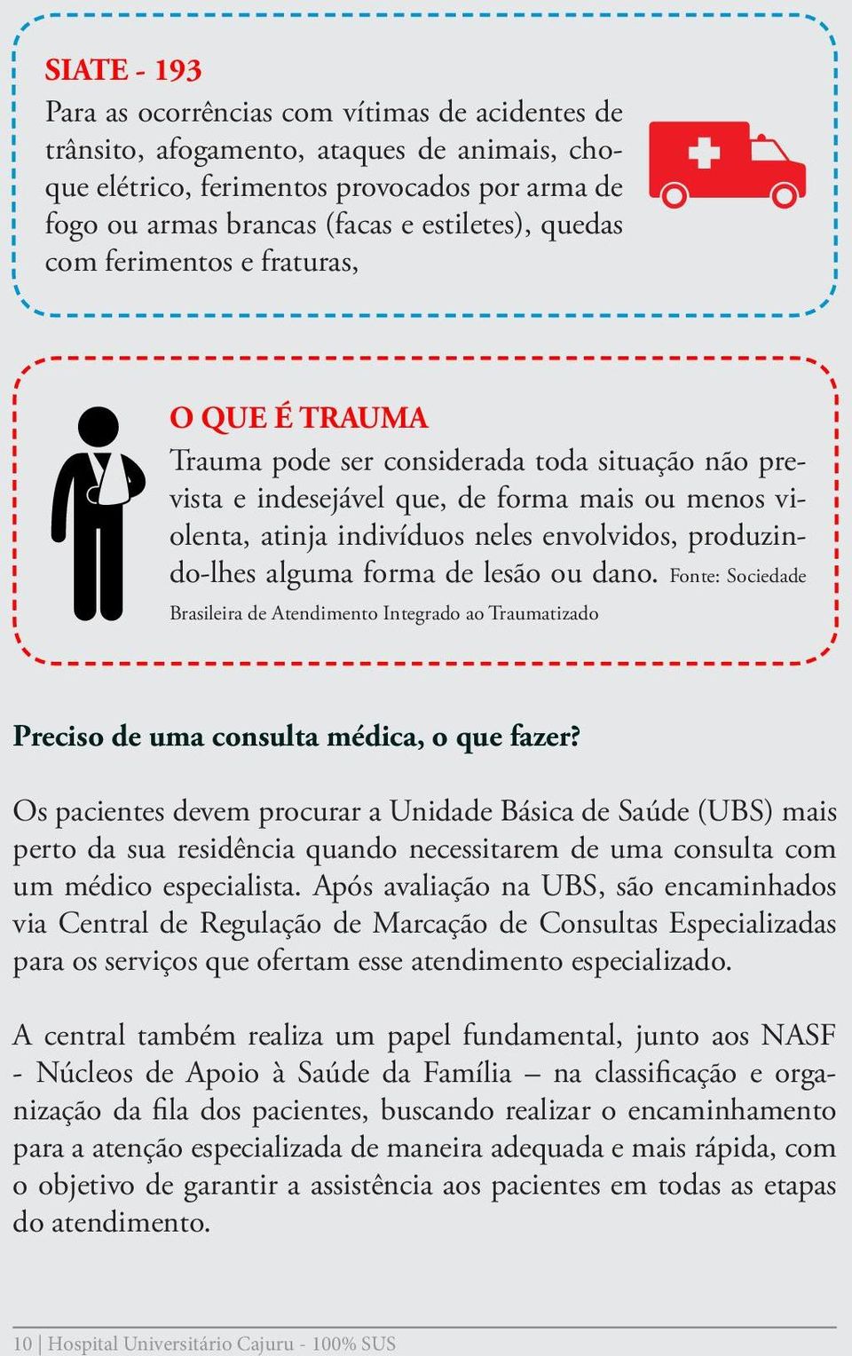 produzindo-lhes alguma forma de lesão ou dano. Fonte: Sociedade Brasileira de Atendimento Integrado ao Traumatizado Preciso de uma consulta médica, o que fazer?