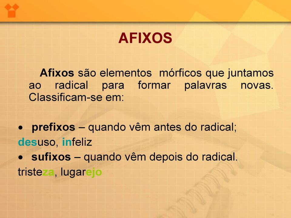 Classificam-se em: prefixos quando vêm antes do