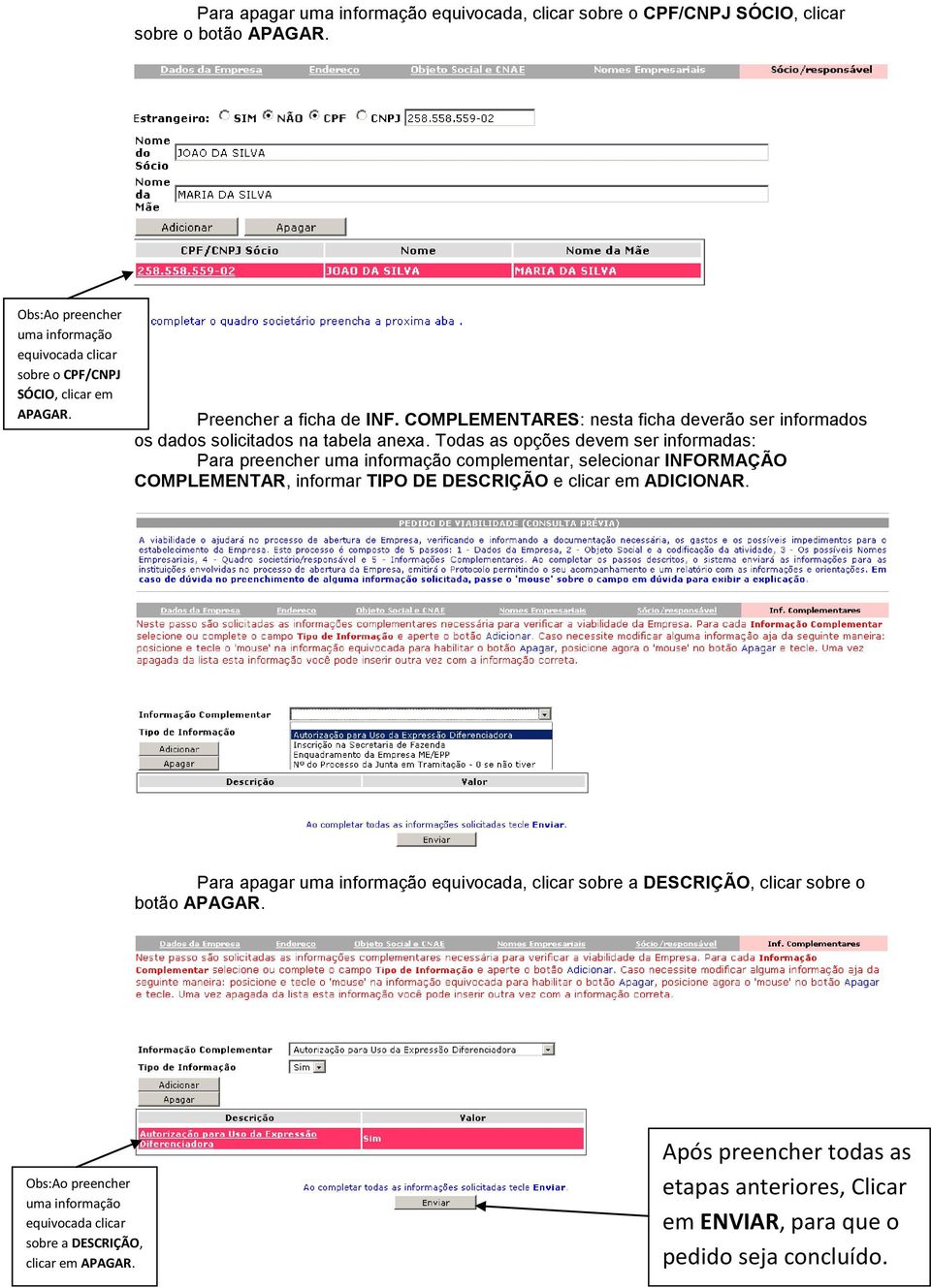 COMPLEMENTARES: nesta ficha deverão ser informados os dados solicitados na tabela anexa.