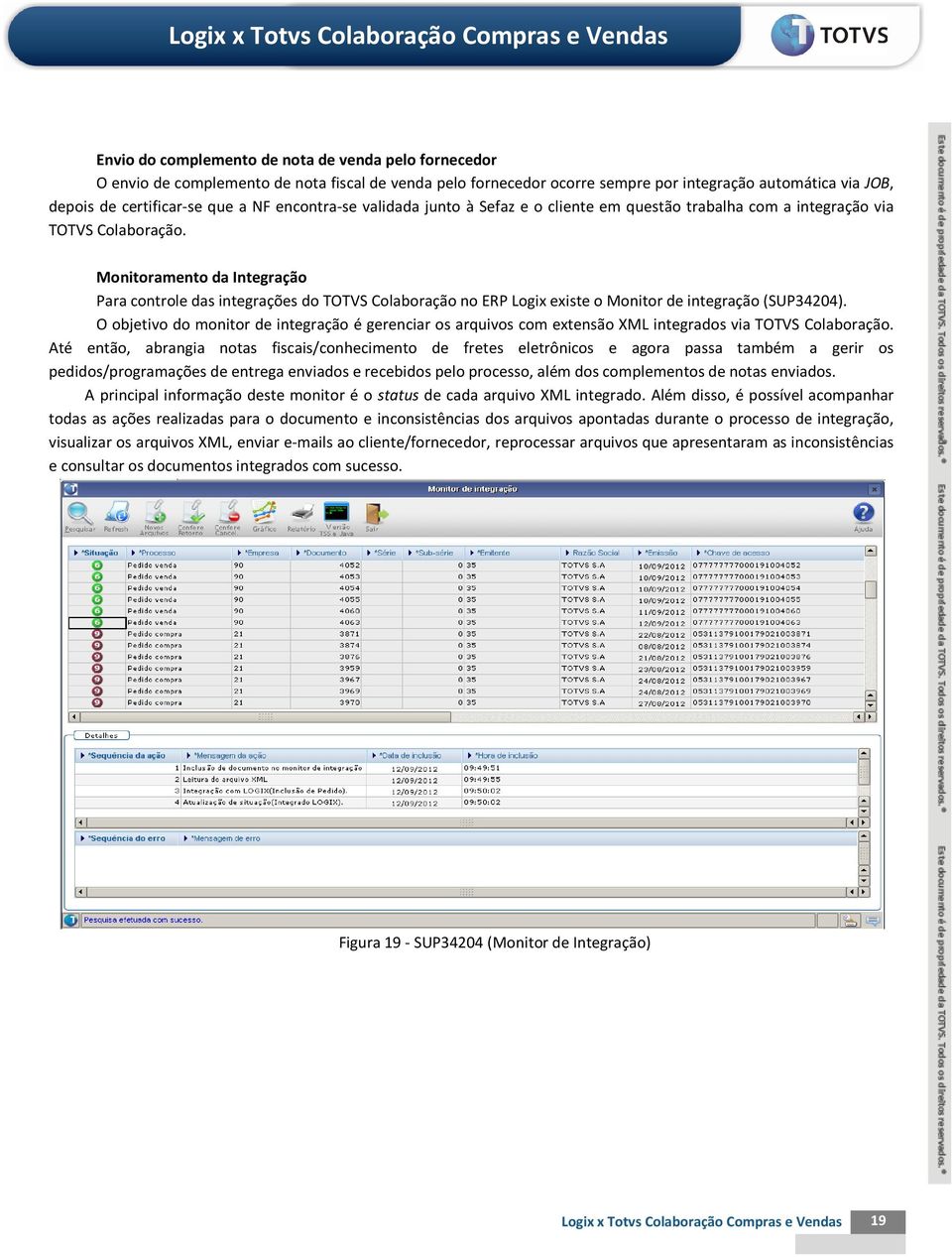 Monitoramento da Integração Para controle das integrações do TOTVS Colaboração no ERP Logix existe o Monitor de integração (SUP34204).