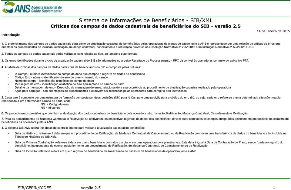 erros que orientam os procedimentos de inclusão, retificação, mudança contratual, cancelamento e reativação previstos na Resolução Normativa nº 29