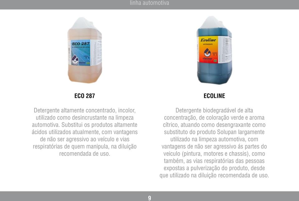 ECOLINE Detergente biodegradável de alta concentração, de coloração verde e aroma cítrico, atuando como desengraxante como substituto do produto Solupan largamente utilizado na