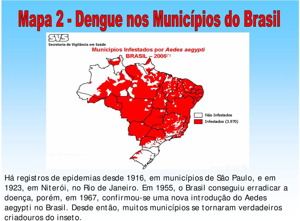 Em 1955, o Brasil conseguiu erradicar a doença, porém, em 1967, confirmou-se