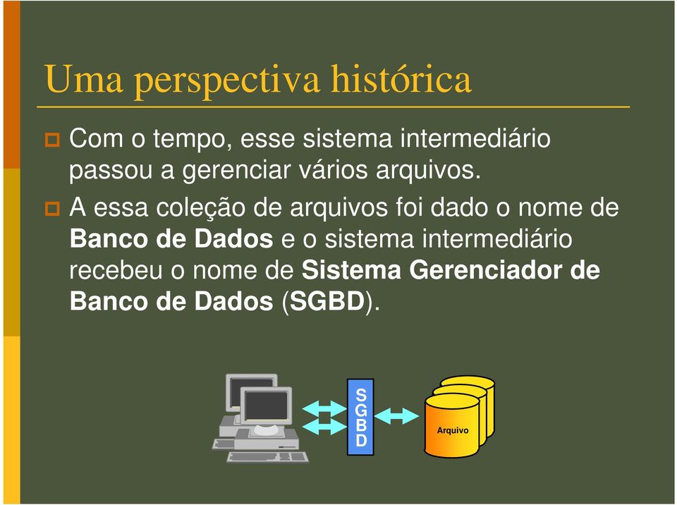 A essa coleção de arquivos foi dado o nome de Banco de Dados e o