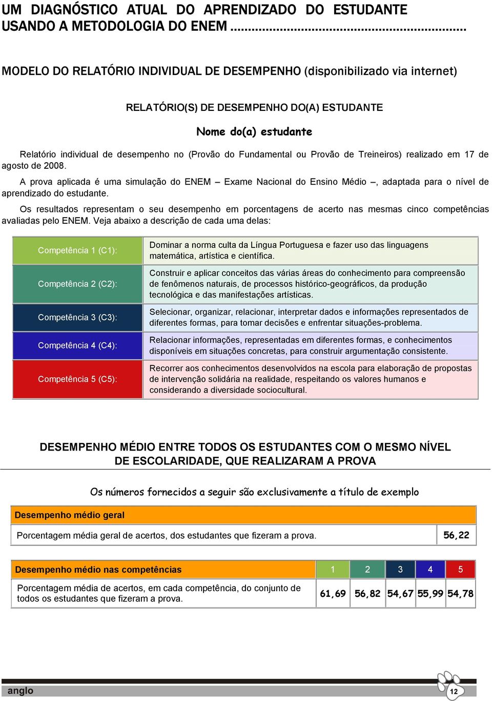 Fundamental ou Provão de Treineiros) realizado em 17 de agosto de 2008. A prova aplicada é uma simulação do ENEM Exame Nacional do Ensino Médio, adaptada para o nível de aprendizado do estudante.