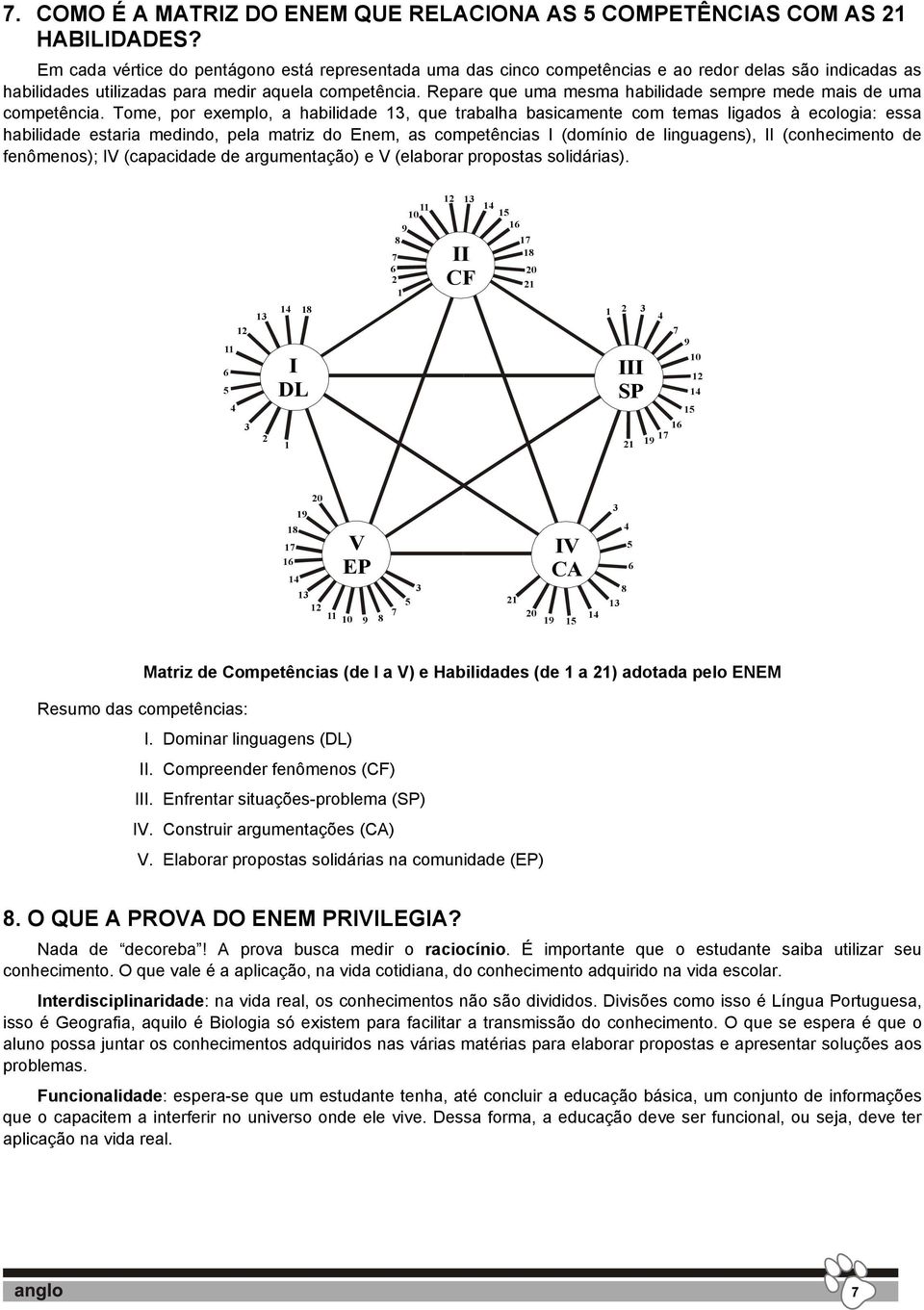 Repare que uma mesma habilidade sempre mede mais de uma competência.