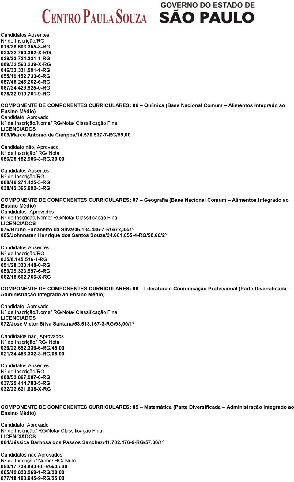 992-3-RG COMPONENTE DE COMPONENTES CURRICULARES: 07 Geografia (Base Nacional Comum Alimentos Integrado ao 076/Bruno Furlanetto da Silva/36.134.