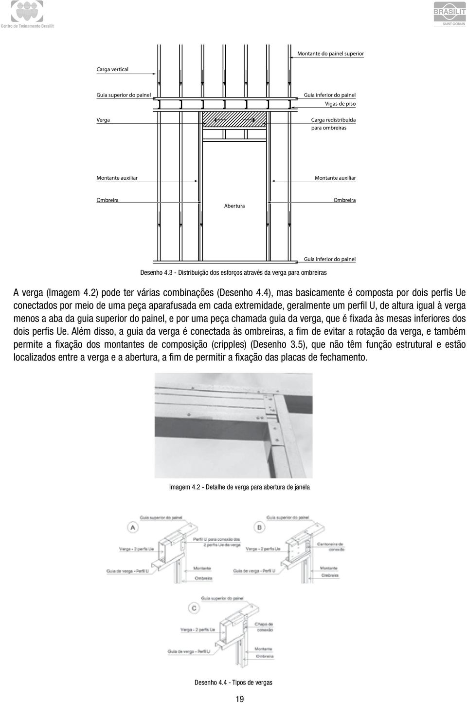 4), mas basicamente é composta por dois perfis Ue conectados por meio de uma peça aparafusada em cada extremidade, geralmente um perfil U, de altura igual à verga menos a aba da guia superior do