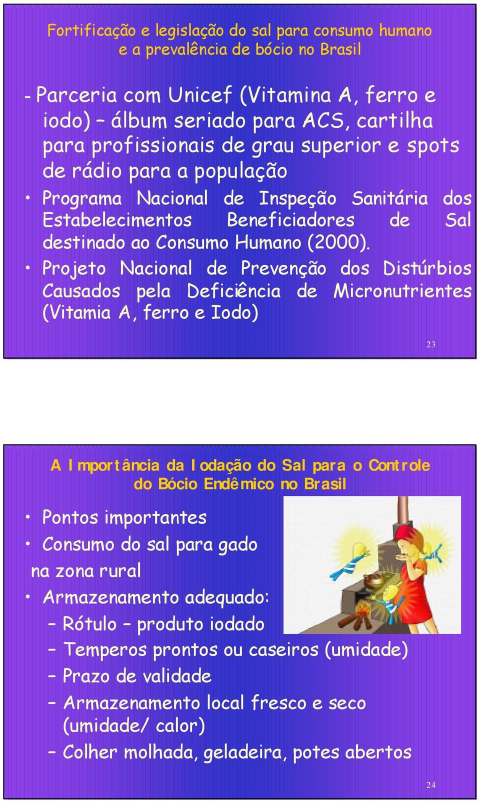 Projeto Nacional de Prevenção dos Distúrbios Causados pela Deficiência de Micronutrientes (Vitamia A, ferro e Iodo) 23 A Importância da Iodação do Sal para o Controle do Bócio Endêmico no Brasil