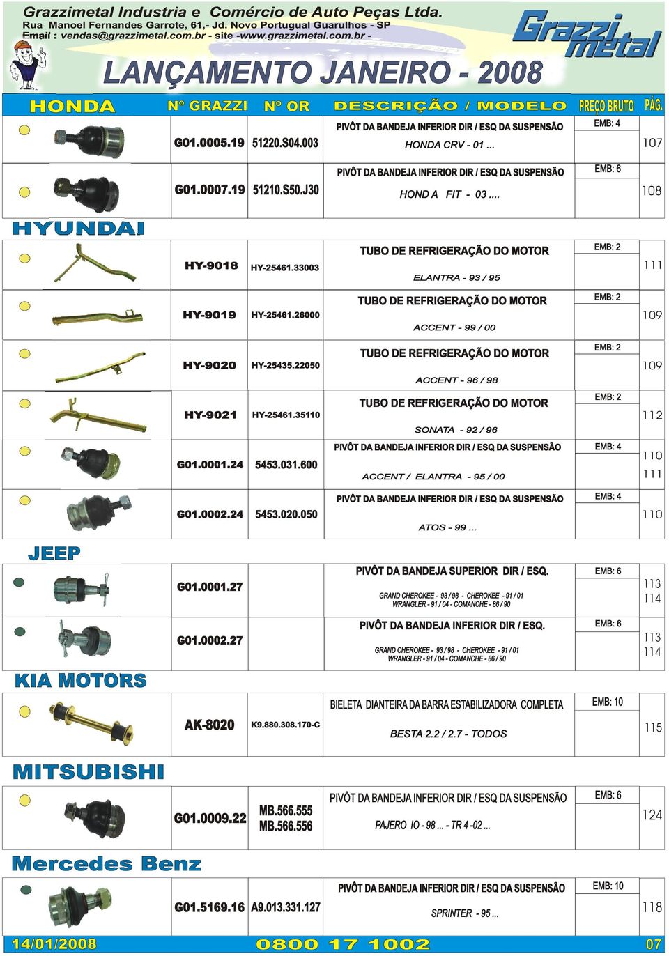 GRAND CHEROKEE - 93 / 98 - CHEROKEE - 91 / 01 WRANGLER - 91 / 04 - COMANCHE - 86 / 90 113 KIA MOTORS G01.0002.27 AK-8020 K9.880.308.170-C PIVÔT DA BANDEJA INFERIOR DIR / ESQ.